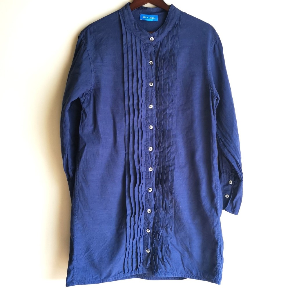 M.i.h Jeans Denim Blue Linen Tunic Dress Sunbeam Small Knee Length Button